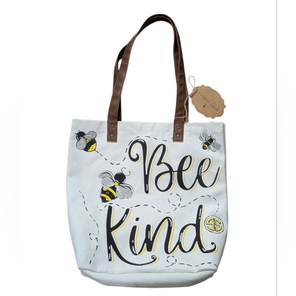 Simply Southern Handbags - Bee Kind White and Brown Tote Bag